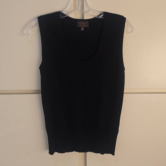 Pure Collection Black 100% Cashmere Knitted Tank,Scoop Neck, Pre-Owned, Sz. 4 - Picture 3 of 6
